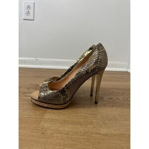Giuseppe Zanotti Glam Snakeskin Platform Pump Womens 37 Gold Metallic Stiletto